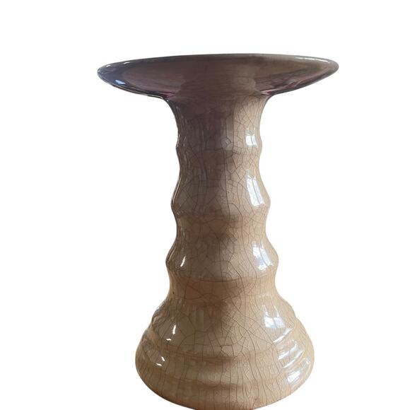 Ceramic Pillar Candle Holder Base Stand Pedestal Crackle Glaze Tan Retro Chic - Picture 7 of 12